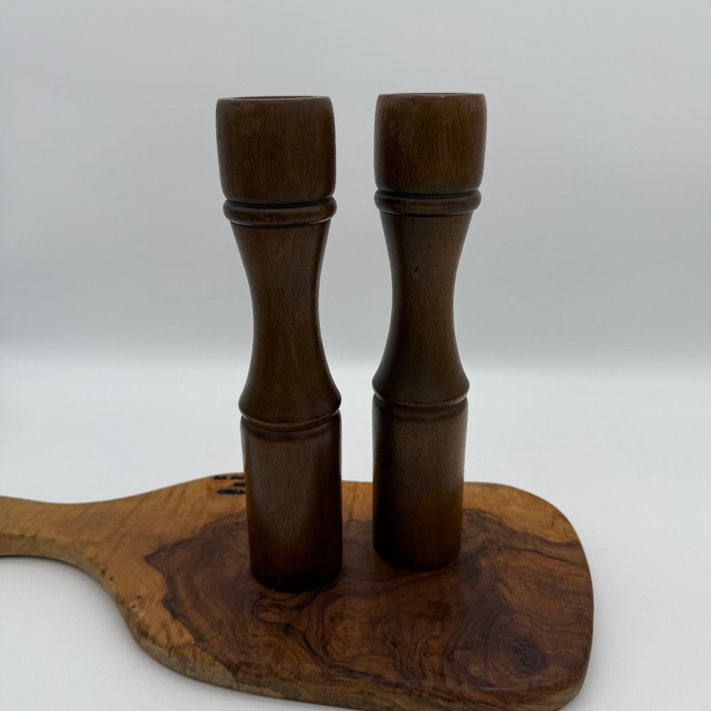 Wood Salt Shaker & Pepper Mill Set Mid Century Modern Vintage 1970s Dark Brown